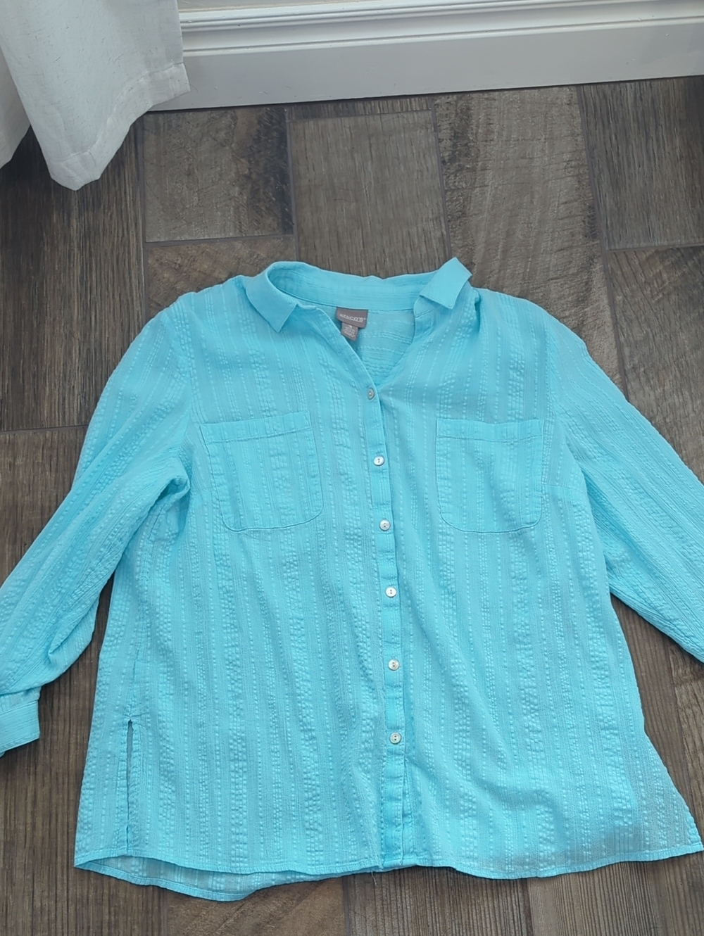 Chico's Aqua Button-Down Shirt with Chest Pockets